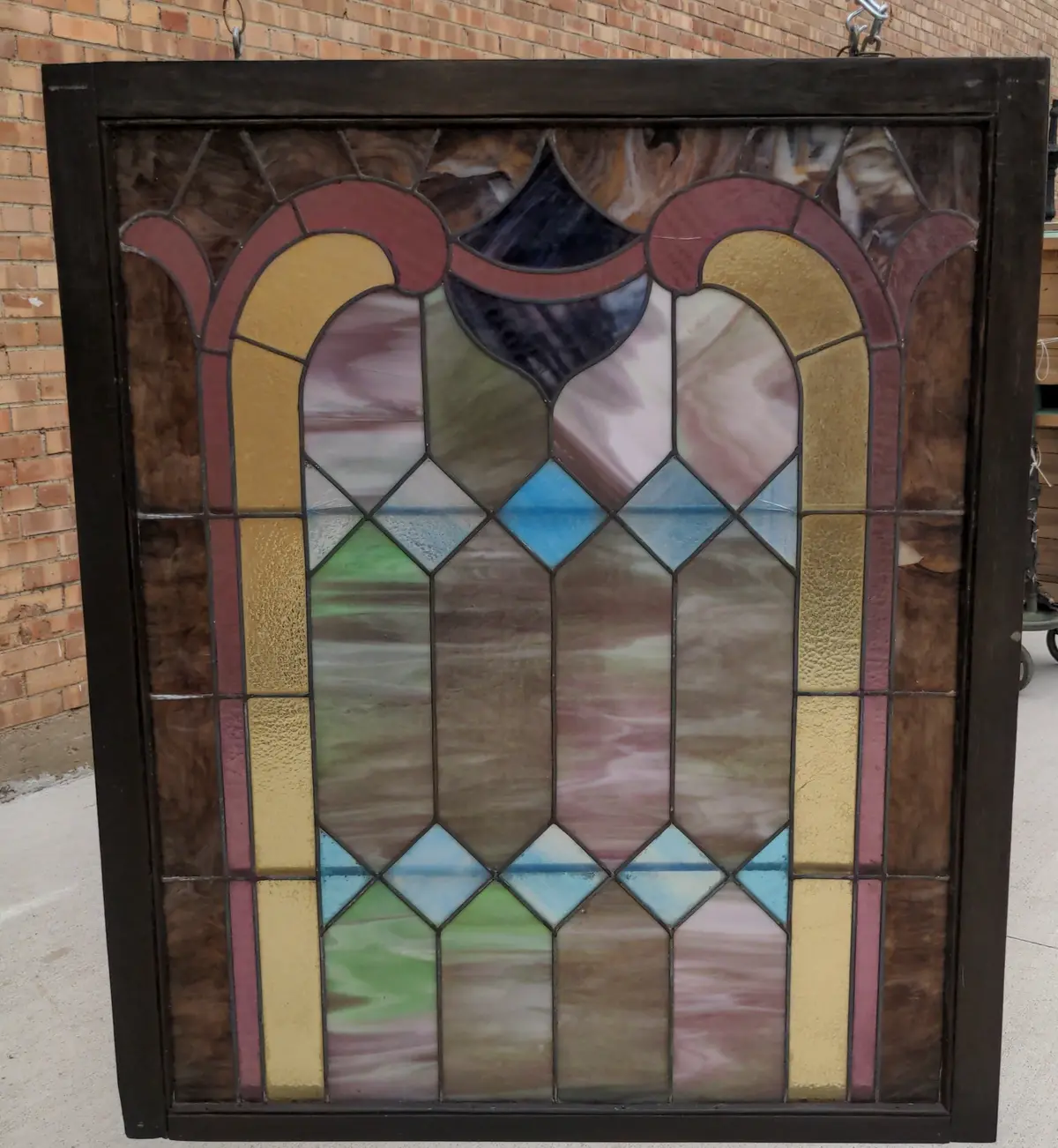 Beautiful American 19Th Century Stained Slag Glass Window As Found 1