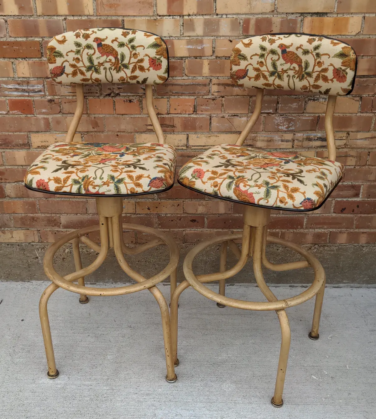 Pair Of Bird And Floral Print Swivel Counter/Bar Stools 1