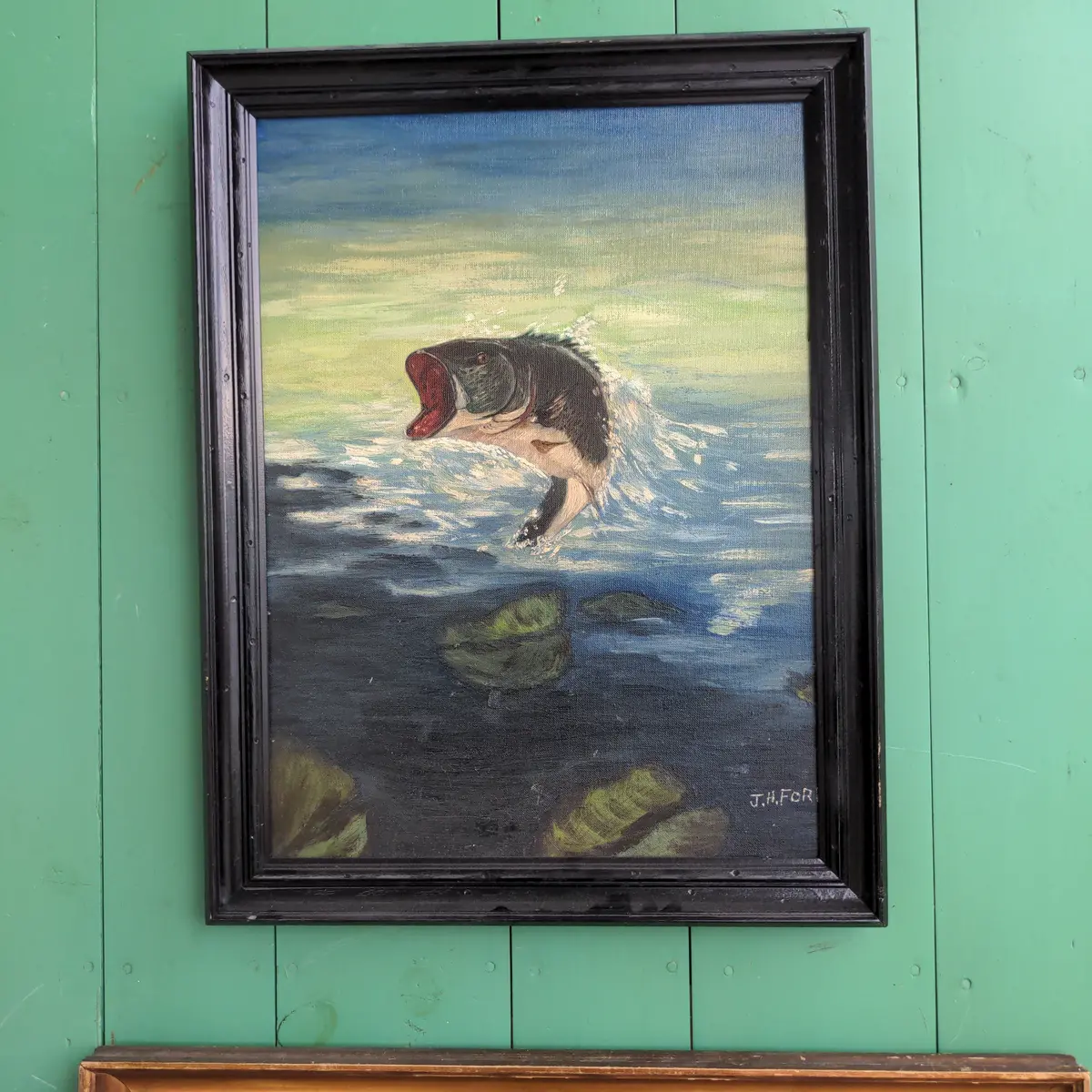 Trained Oil Painting Of A Largemouth Bass Jumping 1