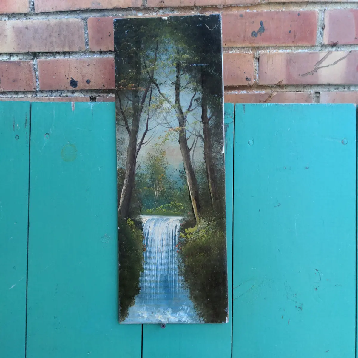 Vertical Oil Painting Of A Waterfall On Board 1