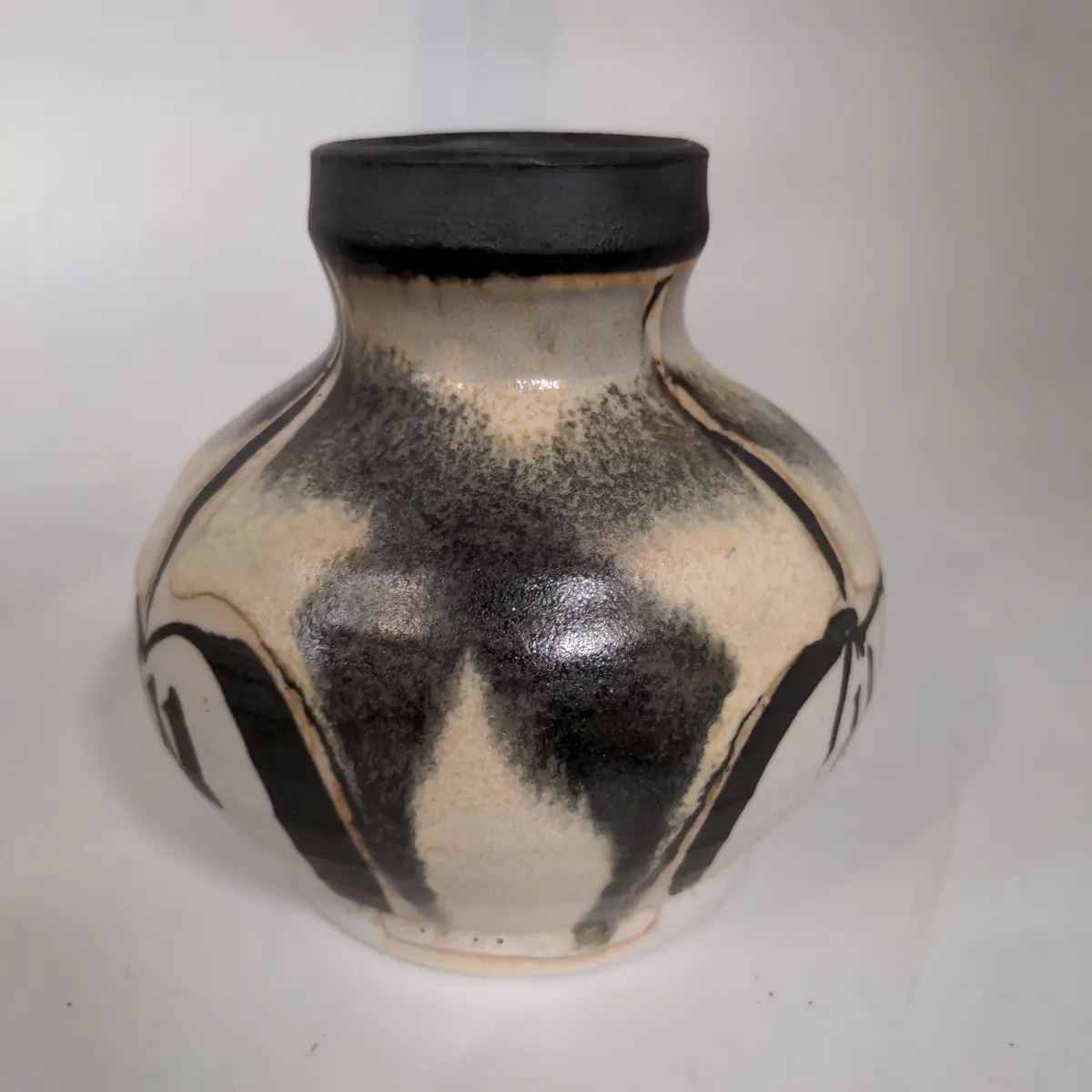 Cream Charcoal And White Glazed Studio Pottery Vase 1