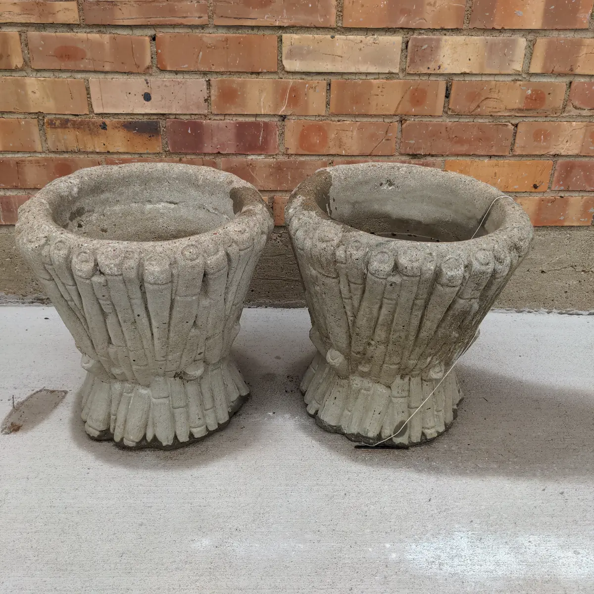 Pair Of Faux Bamboo Concrete Pots 1