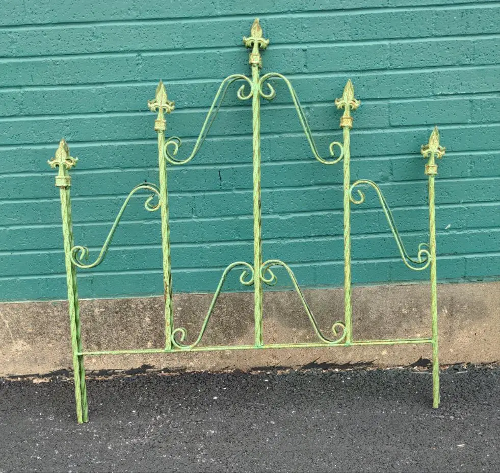 Pair Of Green Twist Iron Fence Panels With Five Finials 1