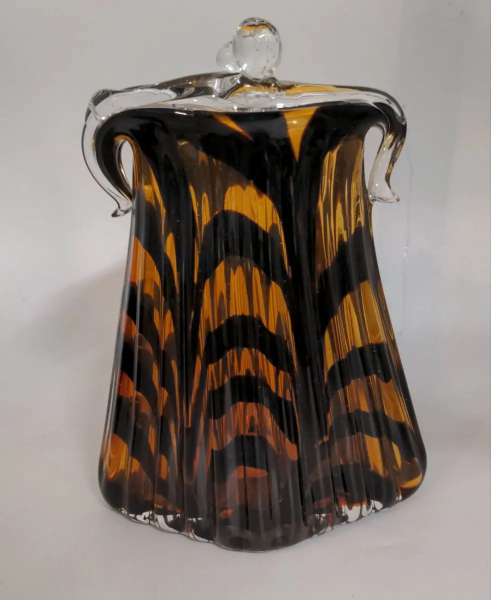 Large Art Glass Black And Gold Purse 1