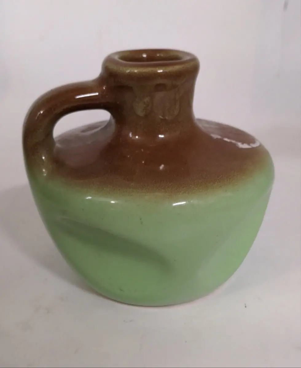 Green And Brown Pottery Jug Mk Candles Syracuse New York 1