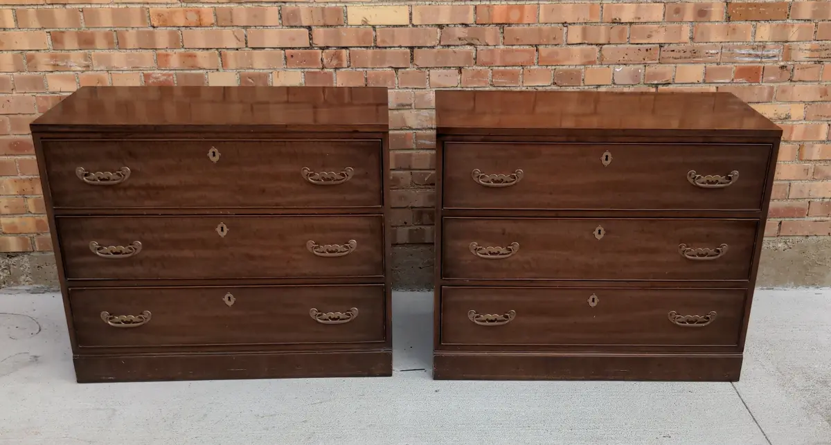 Pair Of Mahogany Mid Century Federal Style 3 Drawer Chests 1