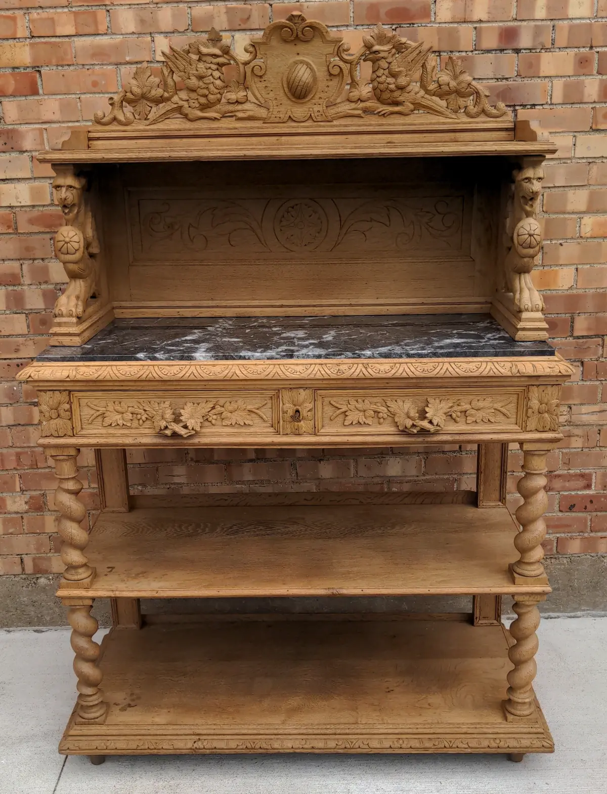 Raw Oak Marble Top Griffin Server 1