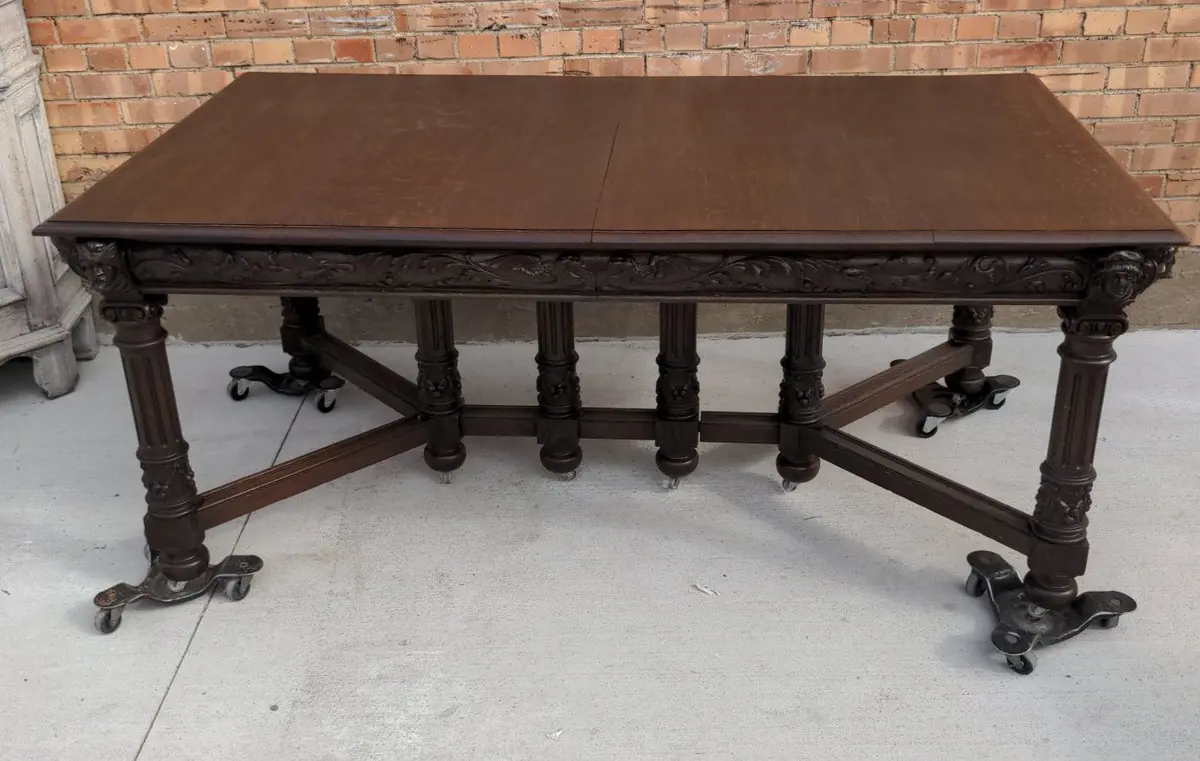 Fluted Column Leg Dark Oak Dining Table 1