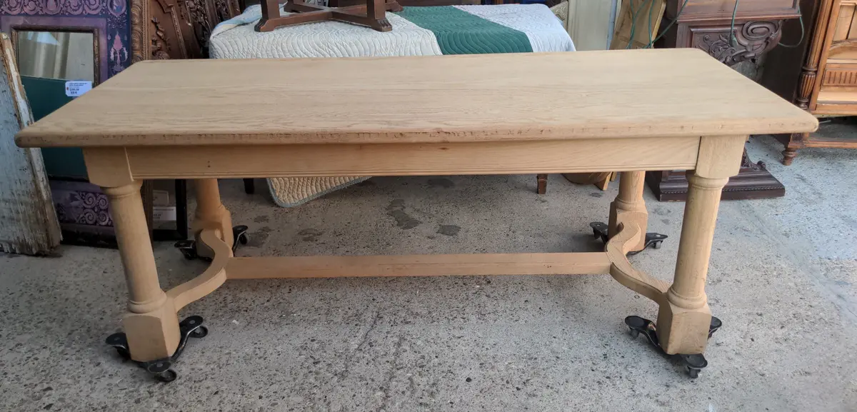 Raw Oak Cylinder Leg Farm Table 1