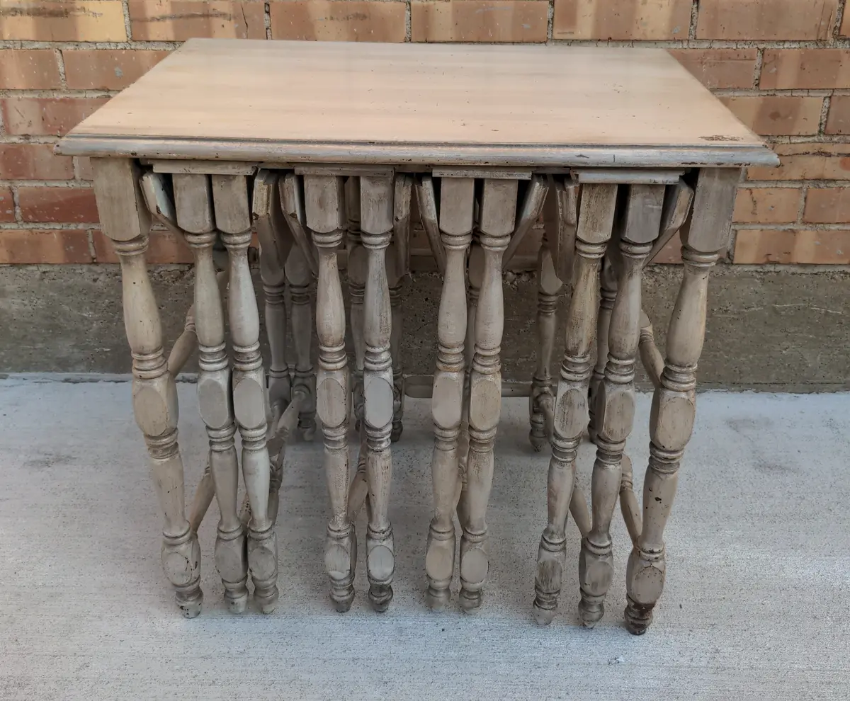 Light Taupe Set Of Dropleaf Nesting Tables 1
