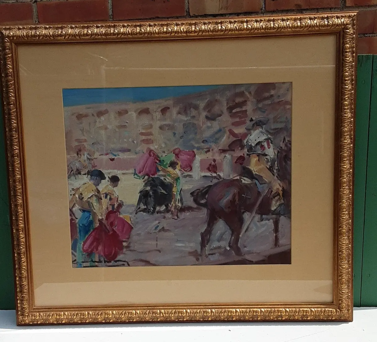 Spanish Bull Fight Oil Painting Framed With Glass 1