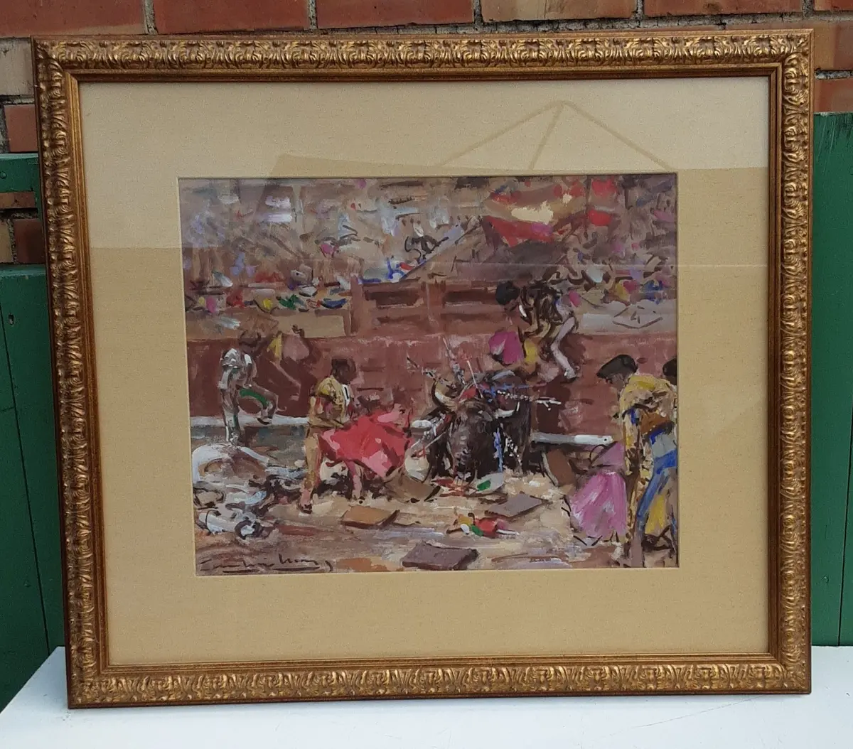 Spanish Bull Fight Aftermath Oil Painting Framed With Glass 1