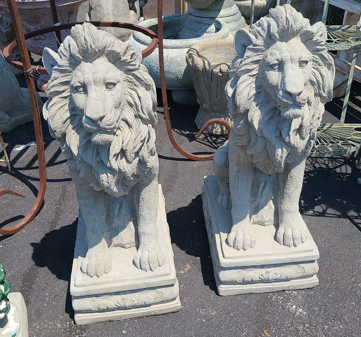 Pair Of Medium Concrete Lions On Po 1