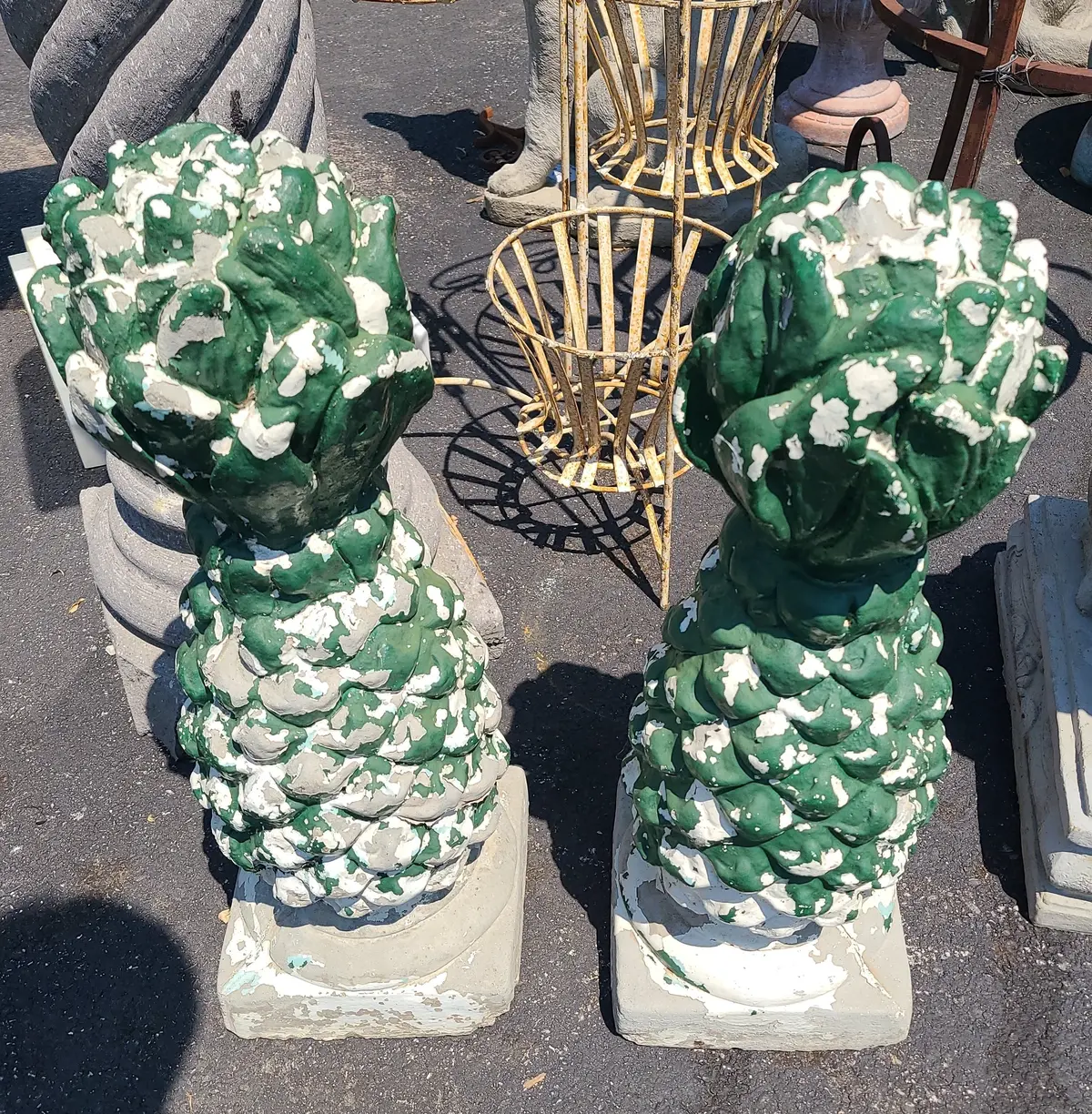 Pair Of Large Green Concrete Pinneapples 1