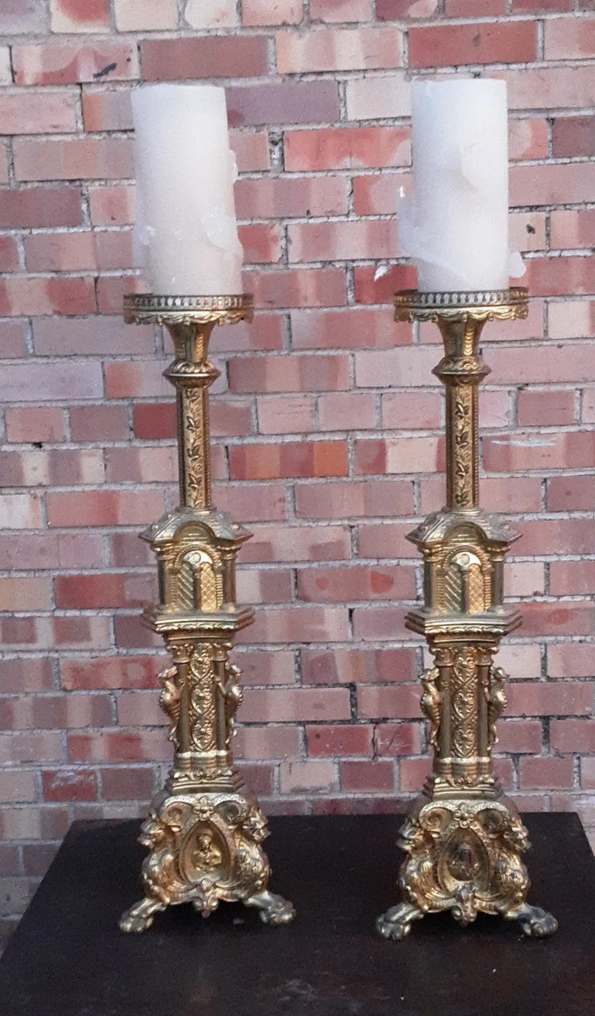 Incredible Gothic Church Pricketts Or Candle Stands With Candles 1