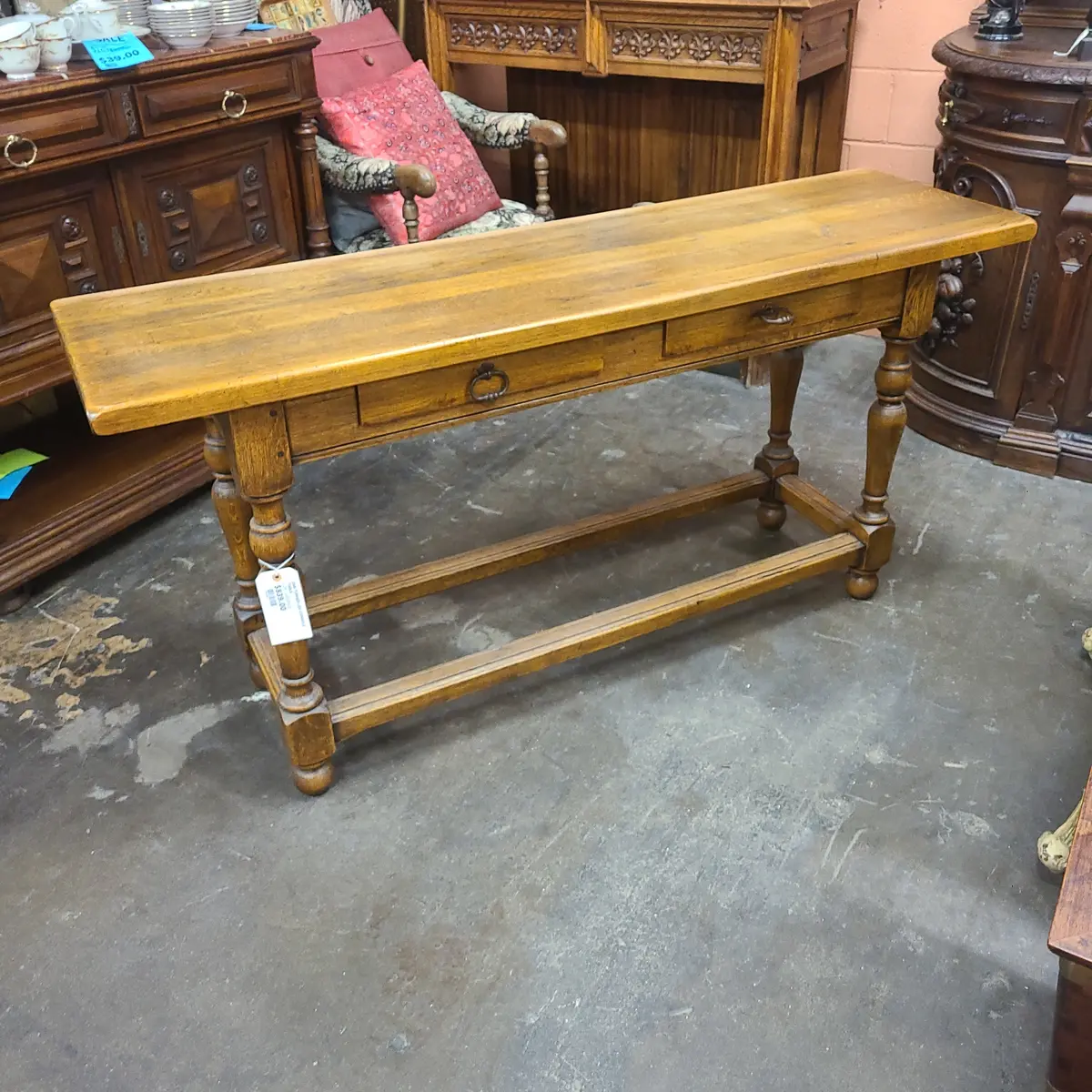 Oak Turned Leg Console Table 1