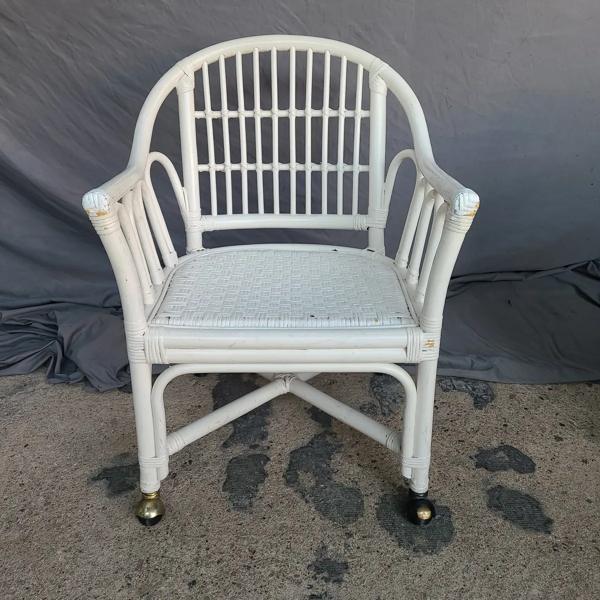 White Bamboo Chair On Casters 1