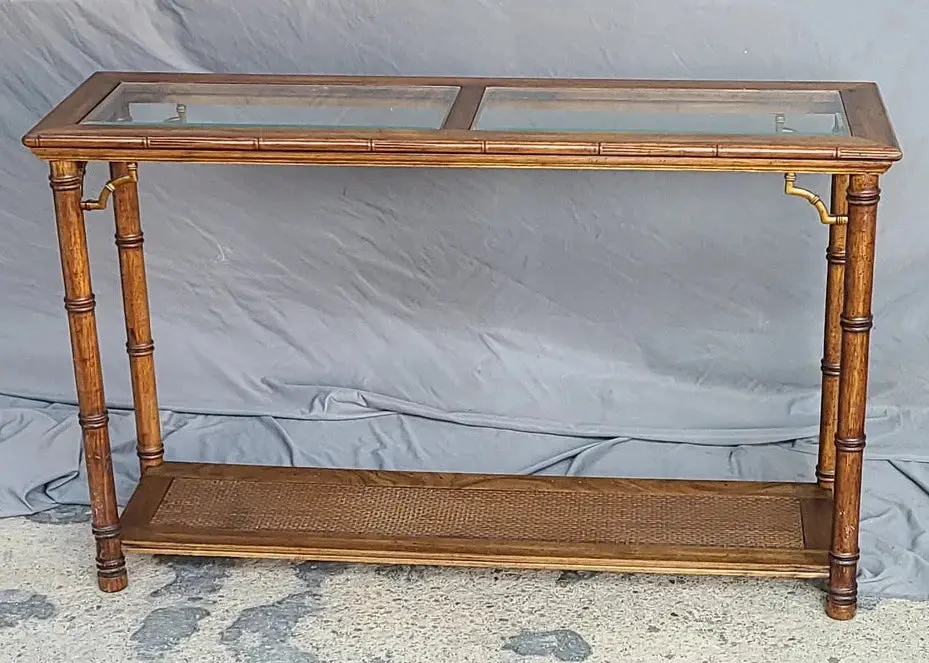 Faux Bamboo Sofa Table With Glass Inserts 1