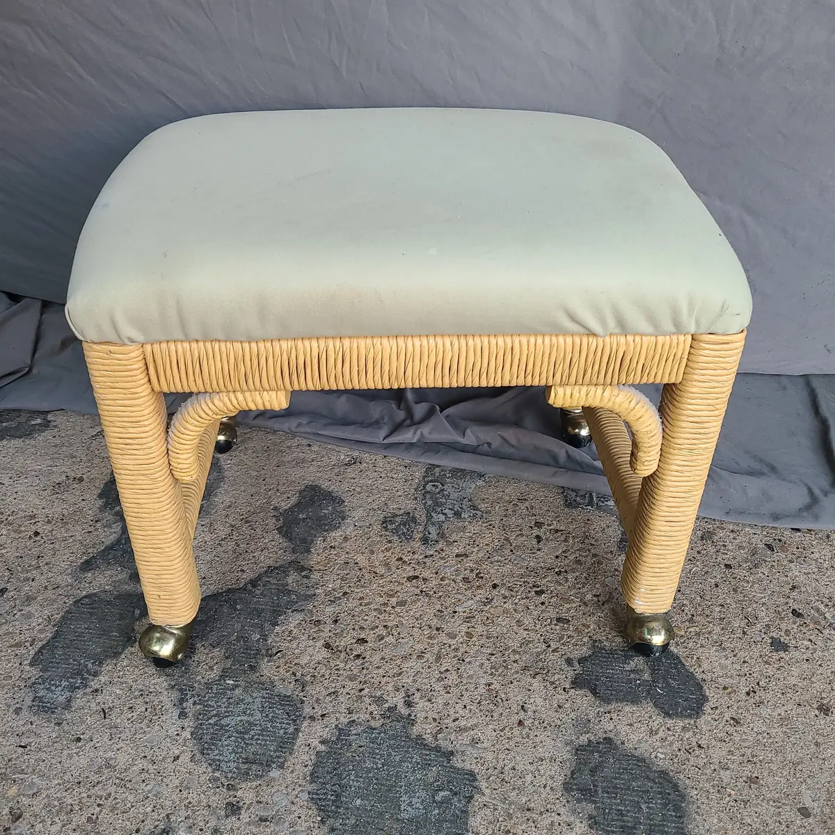Upholstered Wicker Stool On Casters 1