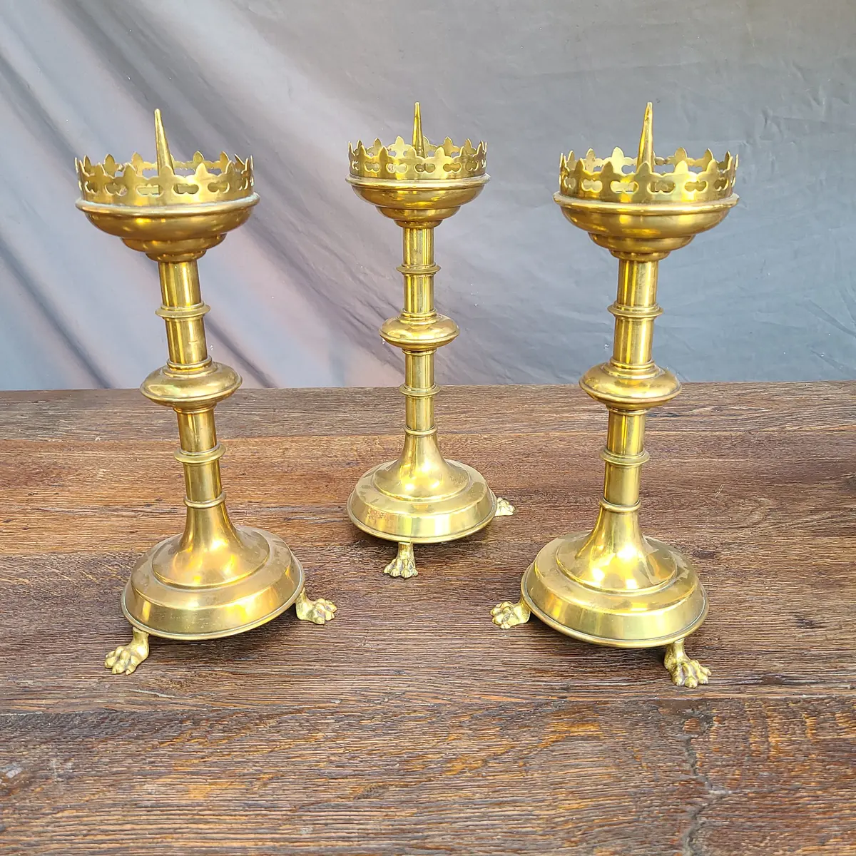 Set Of 3 Brass Church Pricketts 1