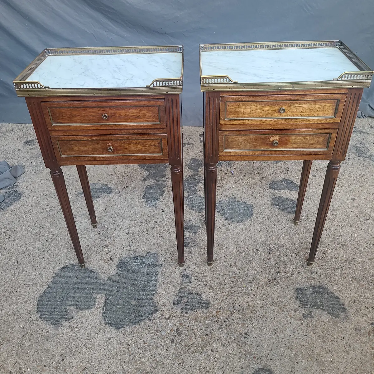 Pair Of Louis Xvi Marble Top Mahogany Side Cabinets 1