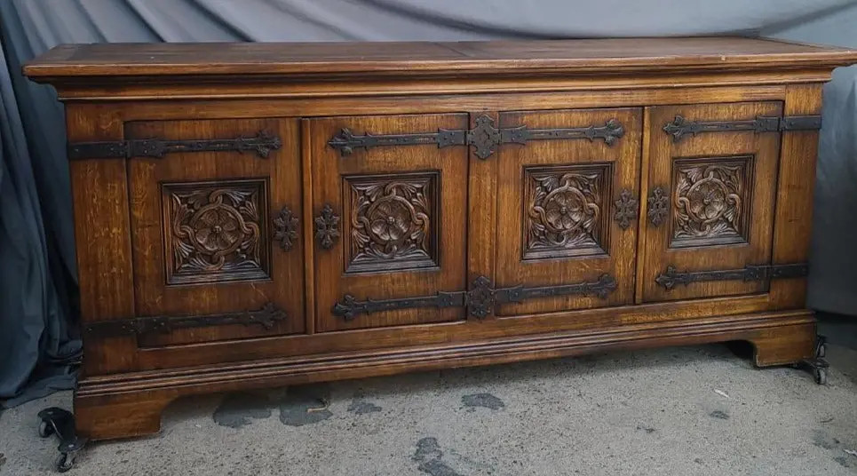 Huge Rustic Rough Hewn Strap Hinged Oak Sideboard 1