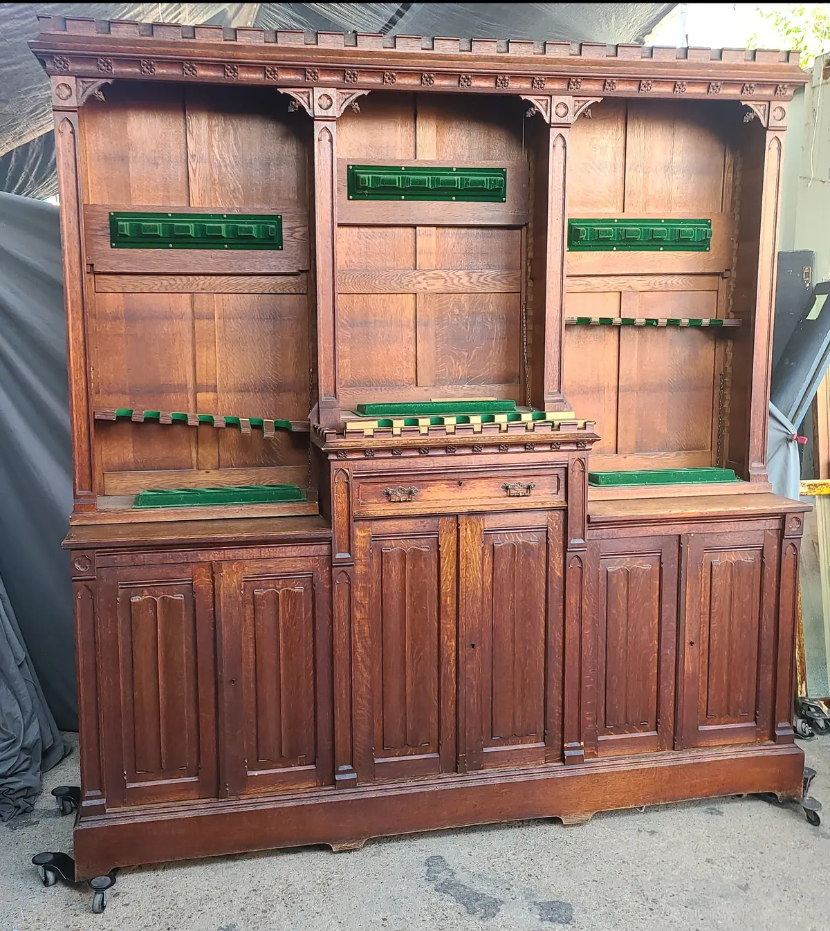 Large Gothic Oak Bookcase Or Gun Case 1