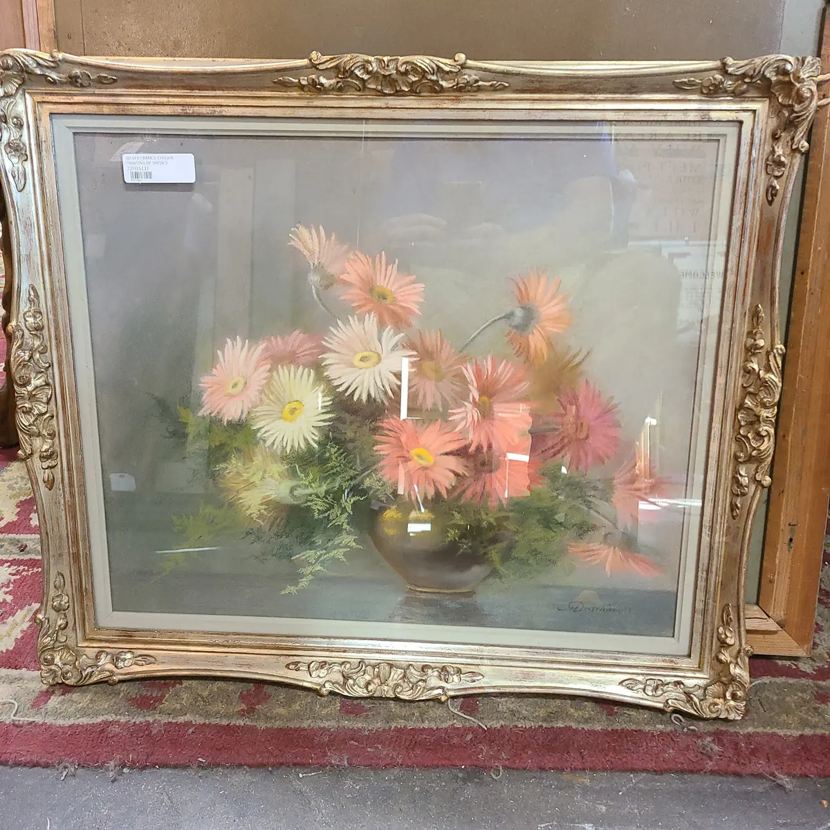 Silver Framed Chaulk Painting Of Daisies 1
