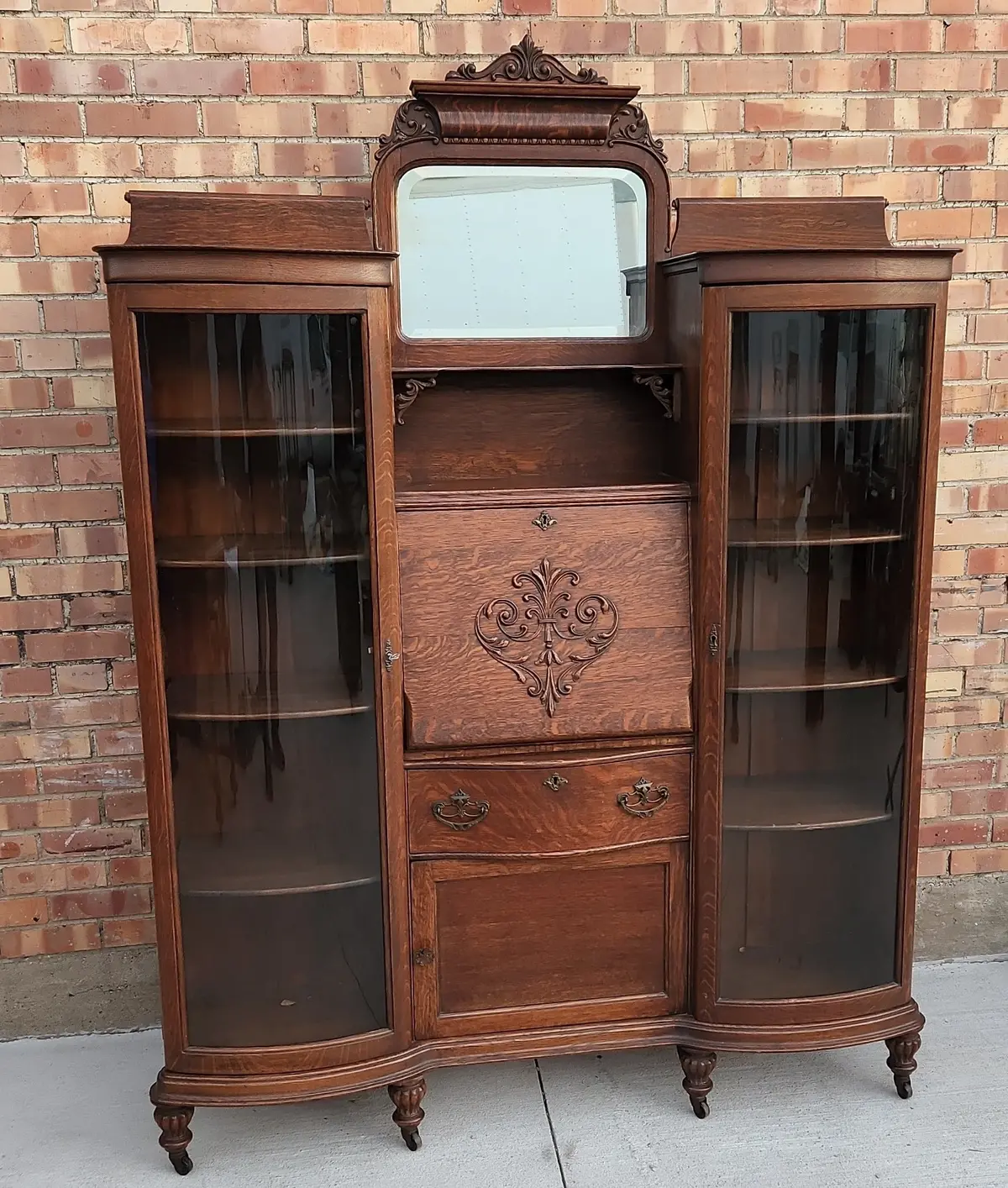 Oak Double Bookcase 1880'S Secretary 1