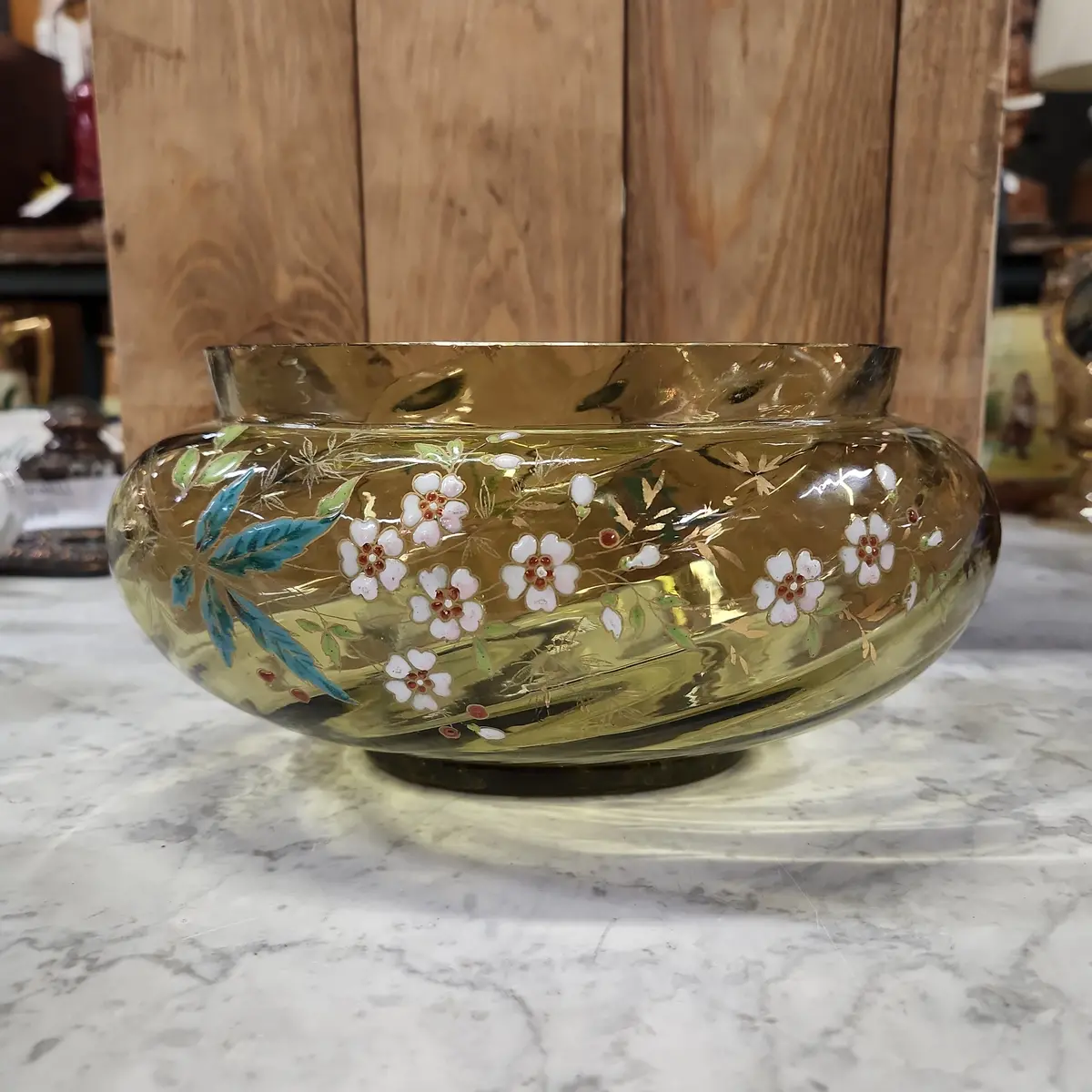 Victorian Enamel Glass Oval Center Bowl 1