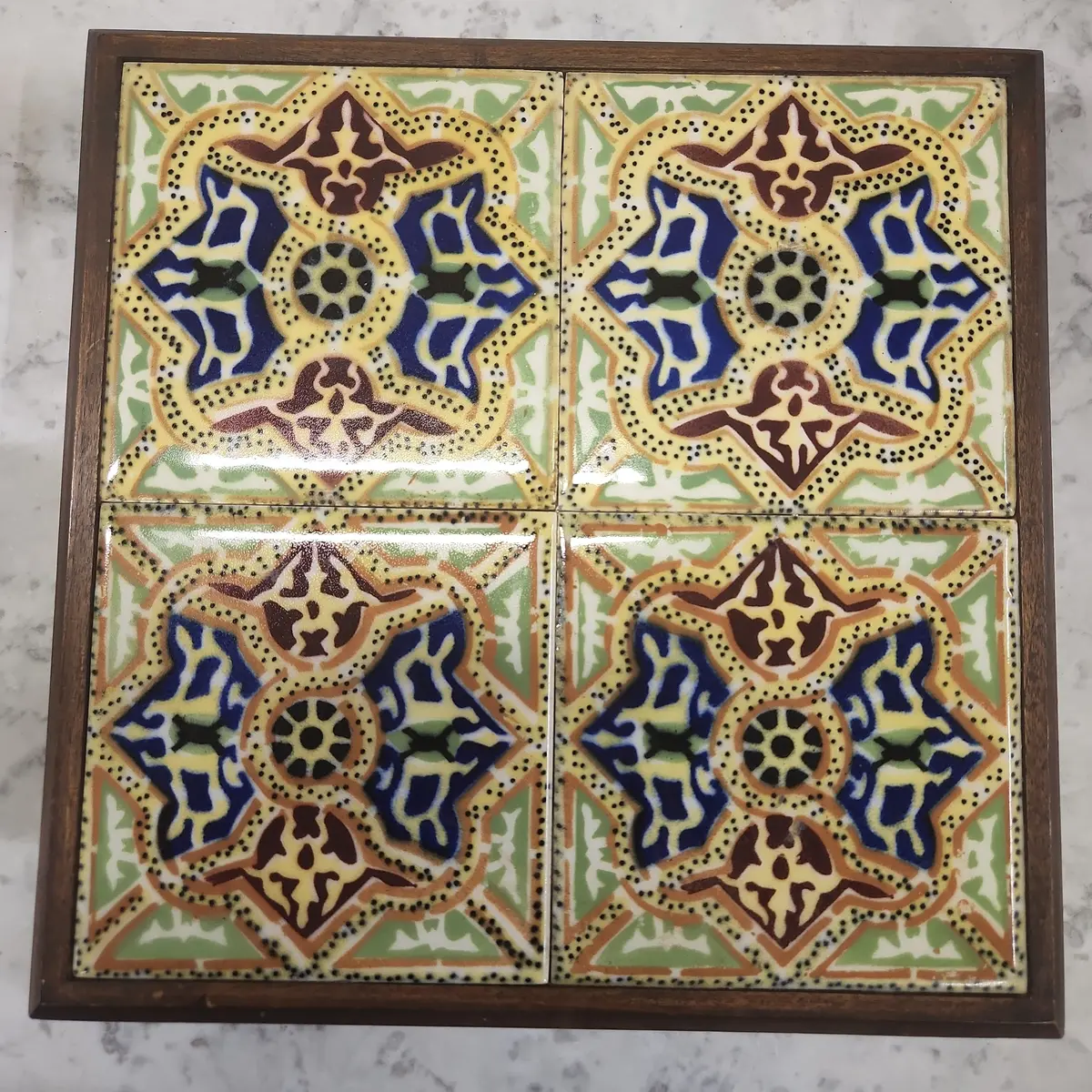Polychrome 4 Tile With Wood Base Trivet 1