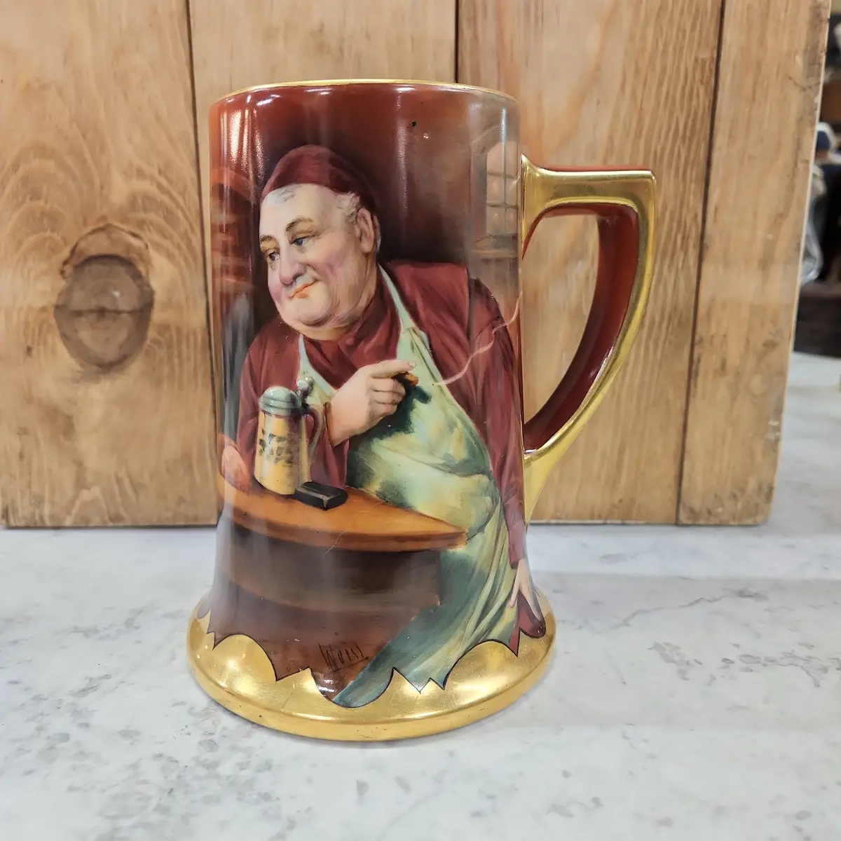 Limoges France Pickard Tankard "Happy Monk With A Cigar" 1