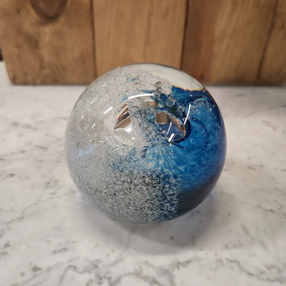 Blue And White Seofoam Sphere Paperweight 1