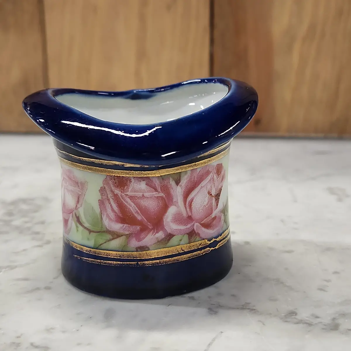 German Porcelain Cobalt With Roses Hat Toothpick 1