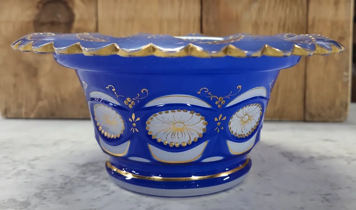 Blue Opaline Bowl With Gold Detail 1