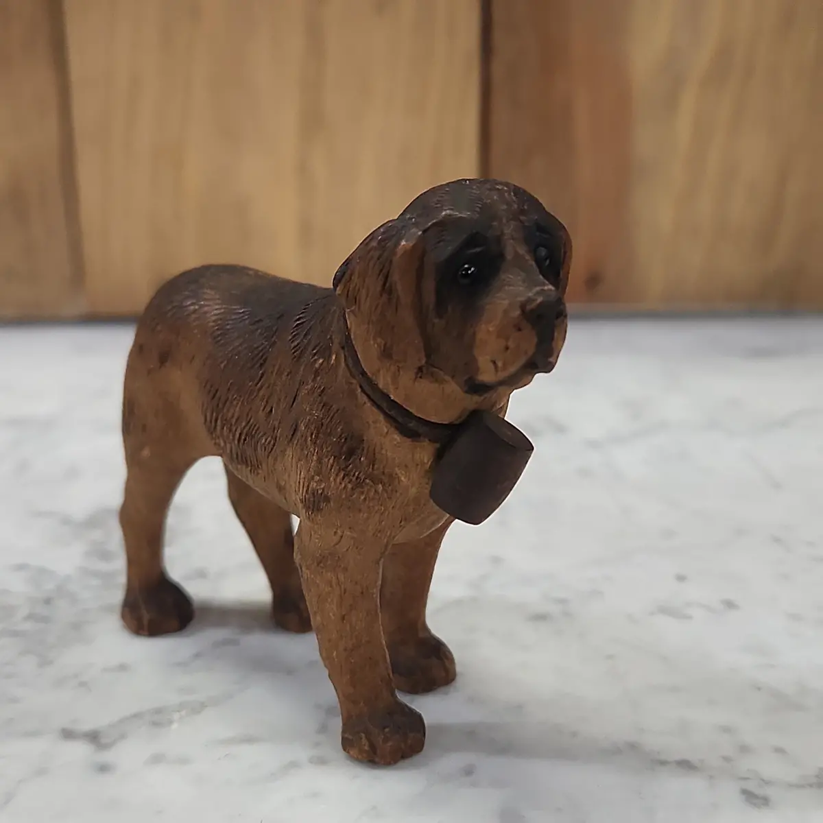 St. Bernard With Glass Eyes Wood Carving 1