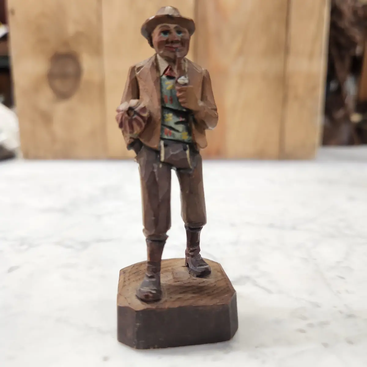 Wood Carving Of Pipe Smoking Man 1