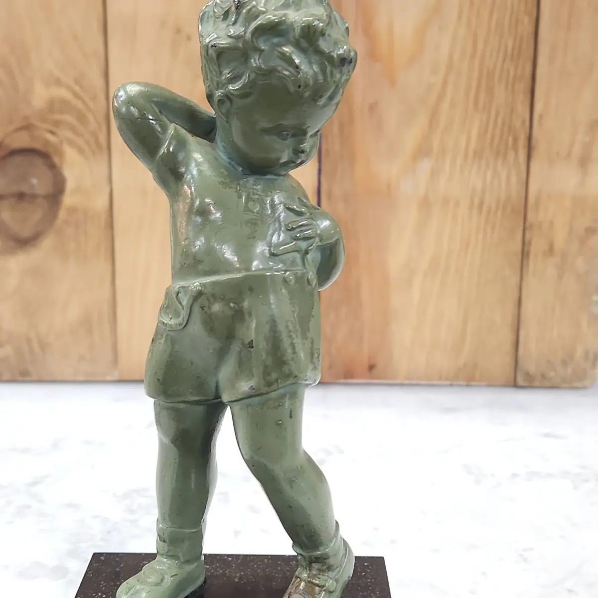 Bronze Metal Statue Of Little Boy With Marble Base 1