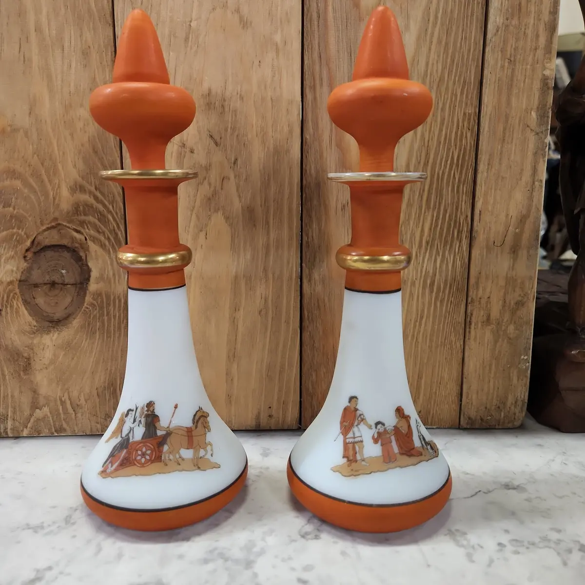 Pair Of White And Orange Porcelain Perfume Bottles 1