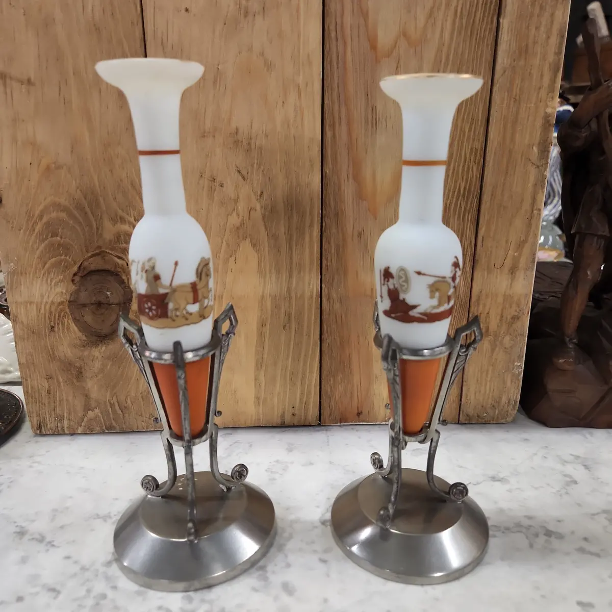 Pair Of White And Orange Porcelain Vases 1
