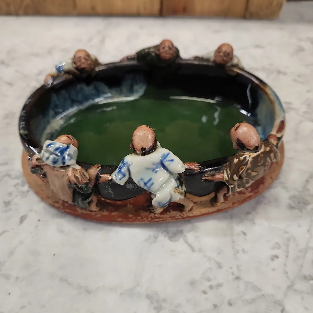 Oval Sumida Gawa Small Tray With Six Men On Rim 1