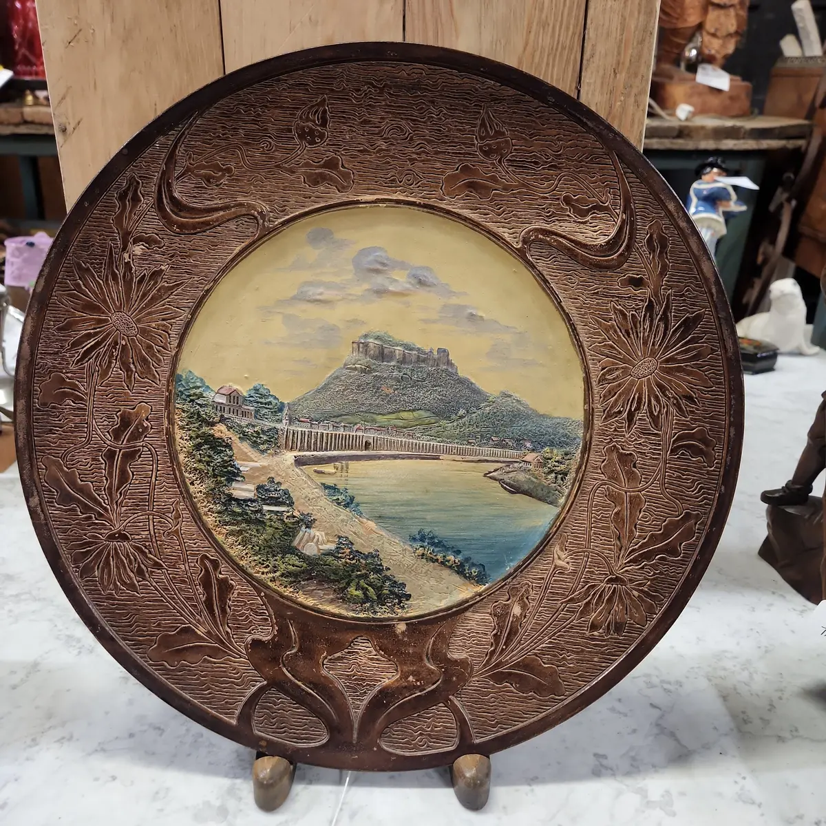 Medium Terra Cotta German Plaque With Castle And Bridge 1