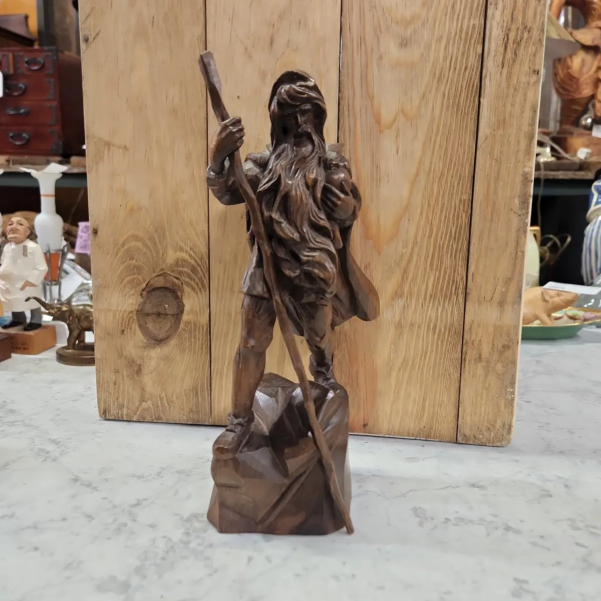 Wood Carving Of Sojourner With Staff 1