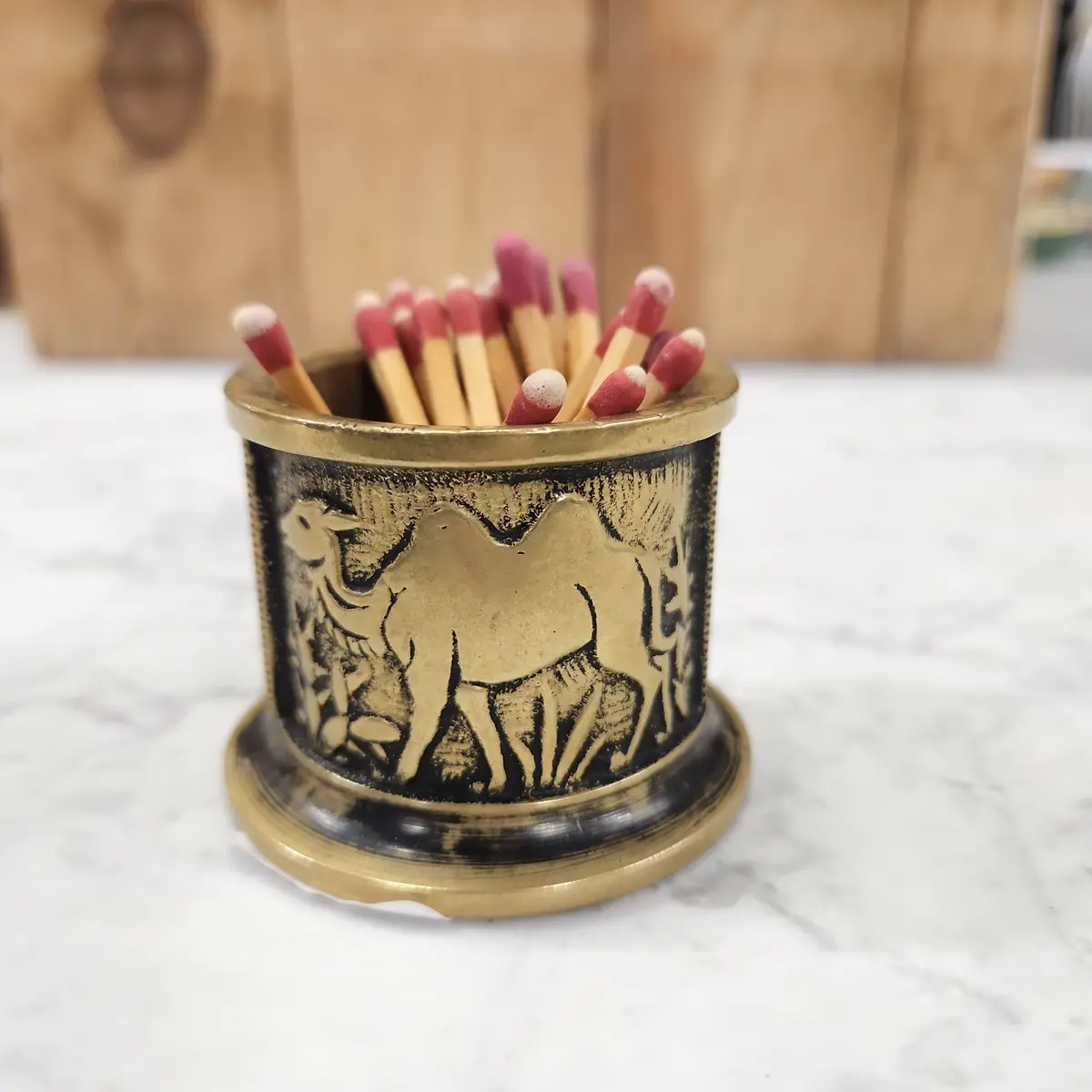 German Brass Match Holder With Camels, Brass, And Elephant 1