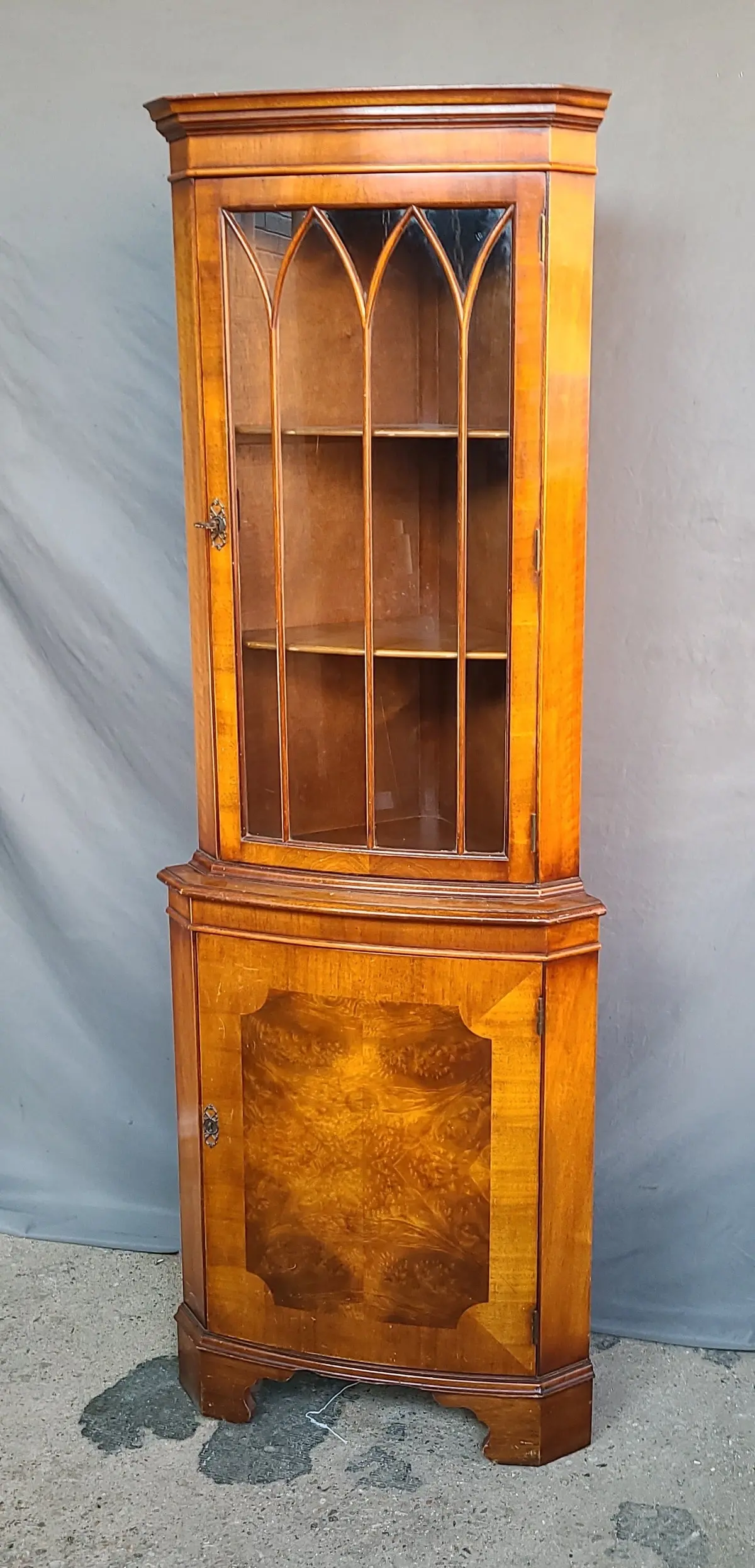 English Walnut Corner Cabinet With Gothic Atches 1