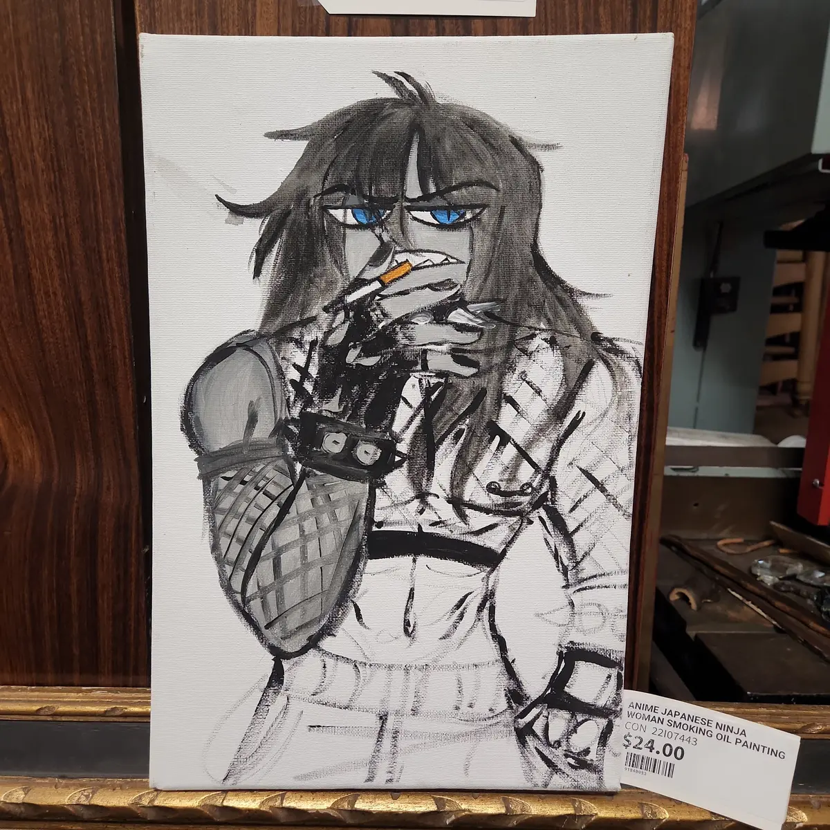 Anime Japanese Ninja Woman Smoking Oil Painting 1