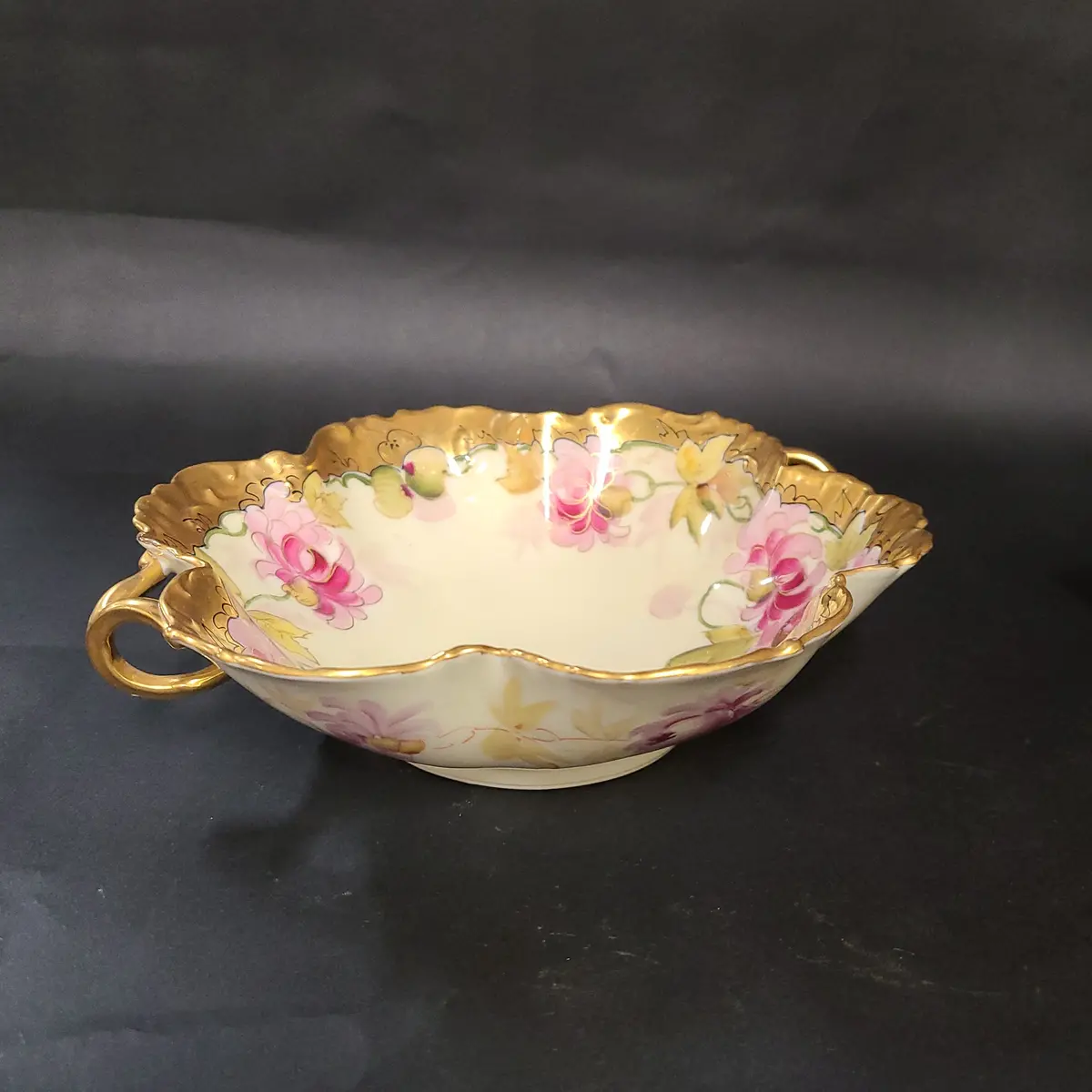 Hand Painted Roses Double Handled Pickard Signed Bowl 1
