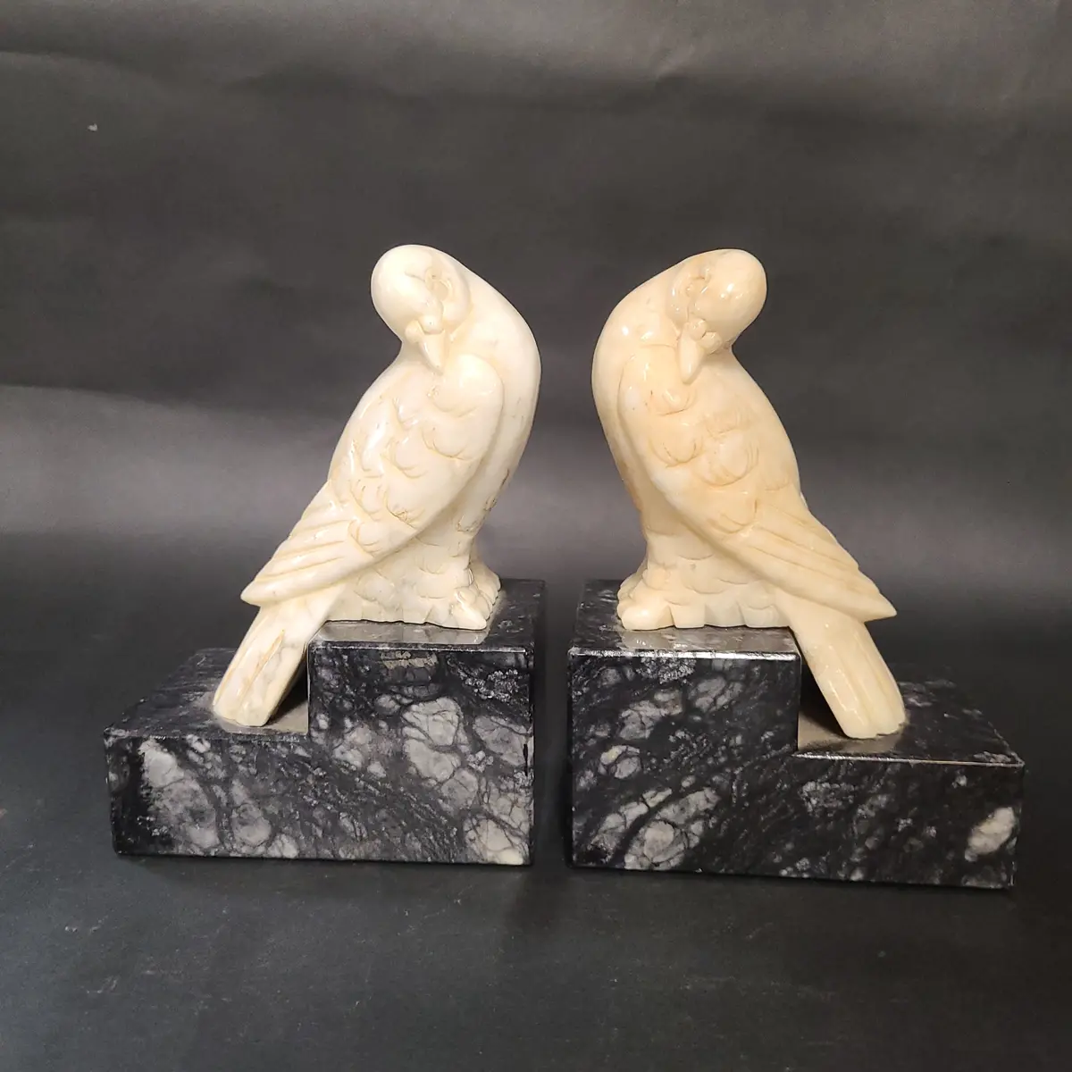 Pair Of Alabaster Doves Marble Based Bookends 1