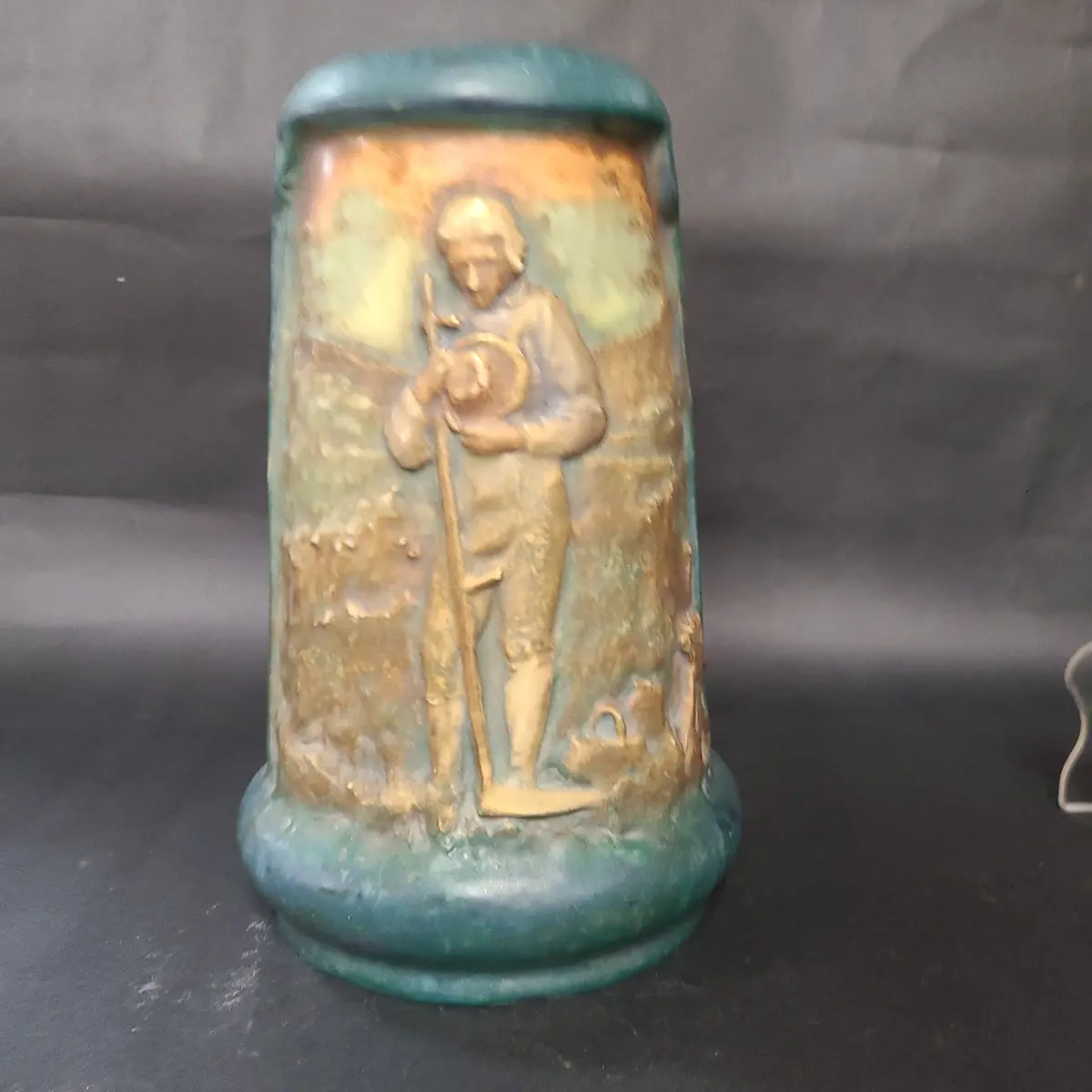 Gold And Green "Gleaner And Hay" Pottery Vase 1