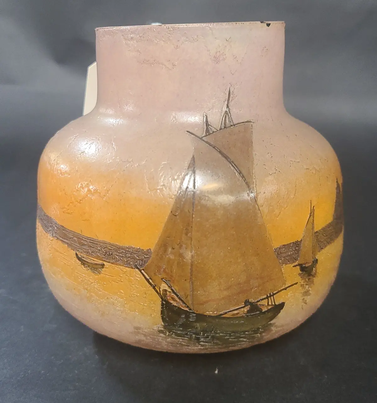 Venetian Painted Glass Vase With Ships Sign Legras 1